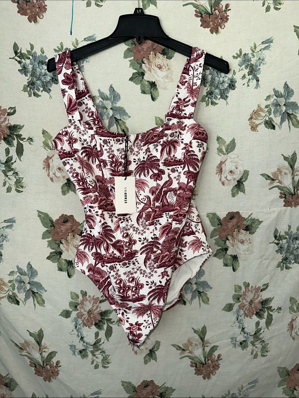 STAUD Burgundy Toile One-Piece Swimsuit